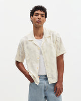 wax london men's Curzon - Ecru Jacquard Viscose Short-Sleeve Shirt