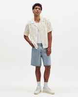 wax london men's Curzon - Ecru Jacquard Viscose Short-Sleeve Shirt