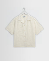 wax london men's Curzon - Ecru Jacquard Viscose Short-Sleeve Shirt