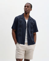wax london men's Curzon - Navy Grid Applique Short-Sleeve Shirt