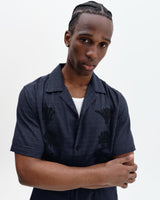 wax london men's Curzon - Navy Grid Applique Short-Sleeve Shirt