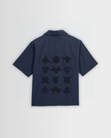 wax london men's Curzon - Navy Grid Applique Short-Sleeve Shirt