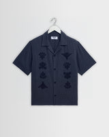 wax london men's Curzon - Navy Grid Applique Short-Sleeve Shirt