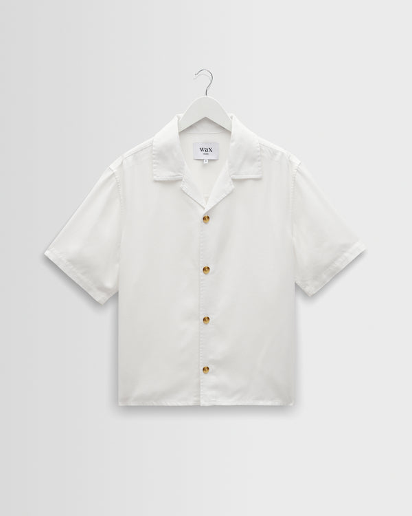 wax london men's Curzon - Off White Lyocell Twill Short-Sleeve Shirt