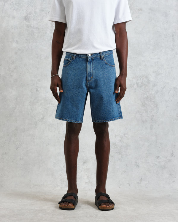 wax london men's Dalston - Mid-Blue Denim Shorts