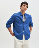 wax london men's Dartford - French Blue Washed Linen Shirt