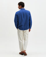 wax london men's Dartford - French Blue Washed Linen Shirt