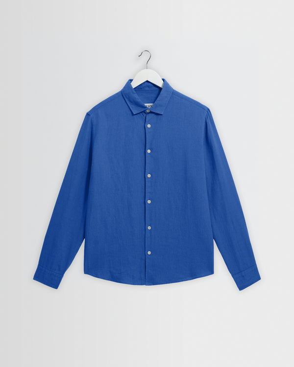 wax london men's Dartford - French Blue Washed Linen Shirt