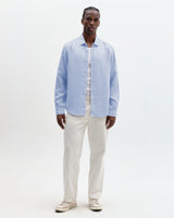 wax london men's Dartford - Pale Blue Washed Linen Shirt