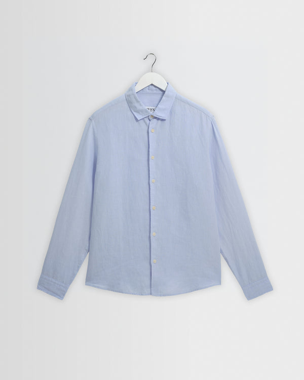 wax london men's Dartford - Pale Blue Washed Linen Shirt