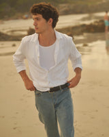 wax london men's Dartford - White Dobby Stripe Organic Cotton Shirt