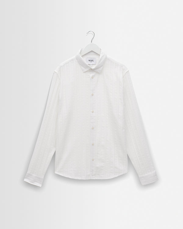 wax london men's Dartford - White Dobby Stripe Organic Cotton Shirt