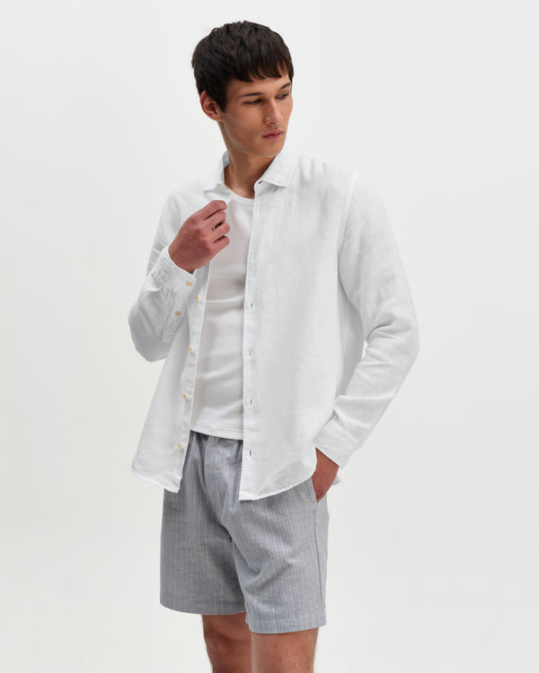 wax london men's Dartford - White Washed Linen Shirt