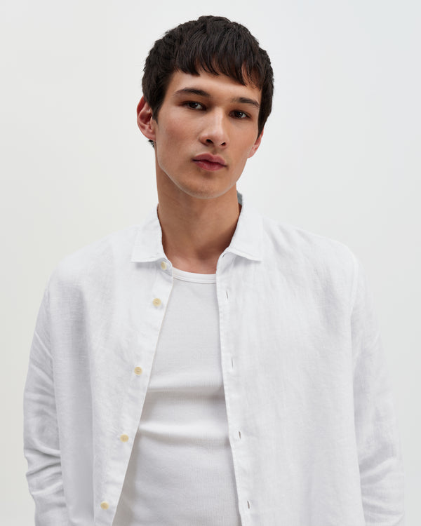 wax london men's Dartford - White Washed Linen Shirt