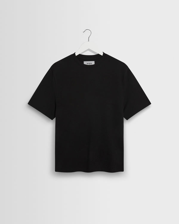 wax london men's Dean - Black Textured Organic Cotton T-Shirt