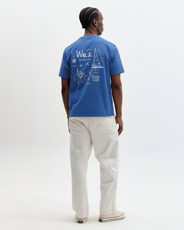 wax london men's Dean - Blue And Ecru Sailing Map Print T-Shirt