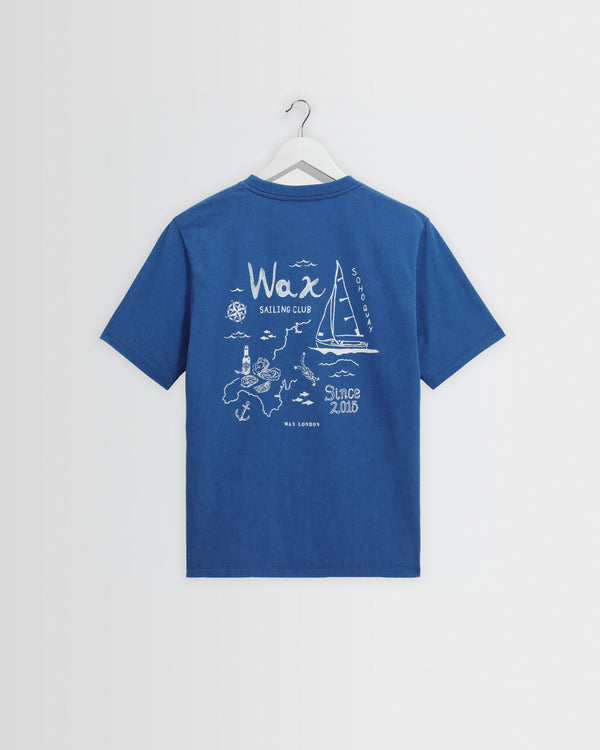 wax london men's Dean - Blue And Ecru Sailing Map Print T-Shirt