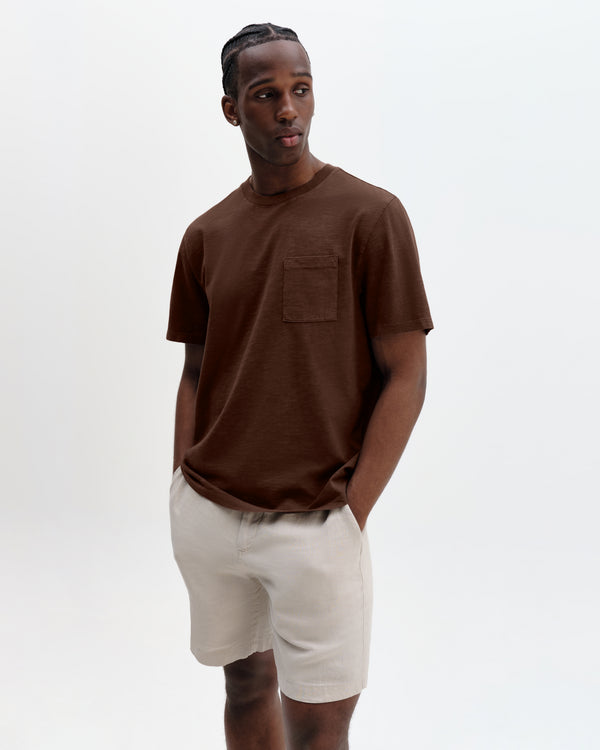 wax london men's Dean - Brown Slub Cotton Pocket T-Shirt