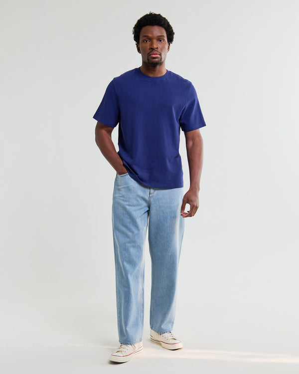wax london men's Dean - Cobalt Blue Textured Organic Cotton T-Shirt