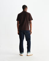 wax london men's Dean - Dark Brown Textured Organic Cotton T-Shirt