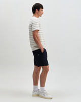 wax london men's Dean - Ecru And Blue Stitch Stripe Organic Cotton T-Shirt