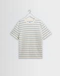Dean - Ecru And Blue Stitch Stripe Organic Cotton T-Shirt