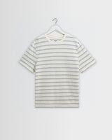 wax london men's Dean - Ecru And Blue Stitch Stripe Organic Cotton T-Shirt