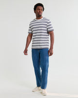 wax london men's Dean - Ecru And Navy Textured Stripe Organic Cotton T-Shirt