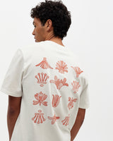 wax london men's Dean - Ecru And Rust Grid Embroidered T-Shirt