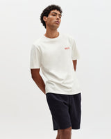 wax london men's Dean - Ecru And Rust Grid Embroidered T-Shirt