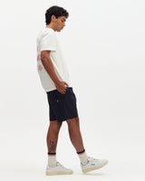 wax london men's Dean - Ecru And Rust Grid Embroidered T-Shirt