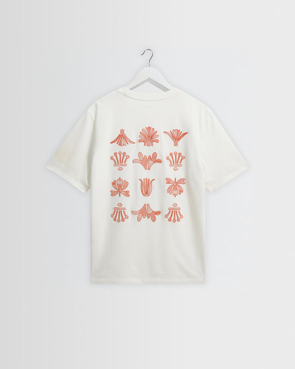 wax london men's Dean - Ecru And Rust Grid Embroidered T-Shirt