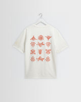 wax london men's Dean - Ecru And Rust Grid Embroidered T-Shirt