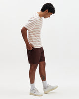 wax london men's Dean - Ecru And Rust Stitch Stripe Organic Cotton T-Shirt