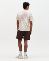 wax london men's Dean - Ecru And Rust Stitch Stripe Organic Cotton T-Shirt
