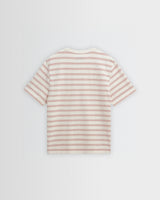 wax london men's Dean - Ecru And Rust Stitch Stripe Organic Cotton T-Shirt