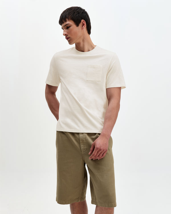 wax london men's Dean - Ecru Slub Cotton Pocket T-Shirt