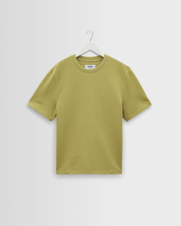 wax london men's Dean - Lime Khaki Textured Organic Cotton T-Shirt