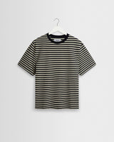 wax london men's Dean - Navy And Ecru Striped Textured Organic Cotton T-Shirt