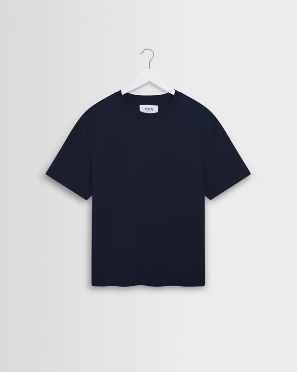 wax london men's Dean - Navy Textured Organic Cotton T-Shirt