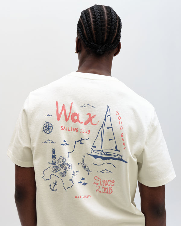 wax london men's Dean - Off White And Multicolour Sailing Map Print T-Shirt