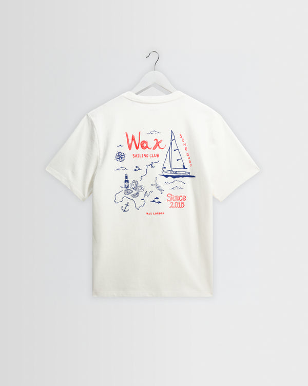 wax london men's Dean - Off White And Multicolour Sailing Map Print T-Shirt