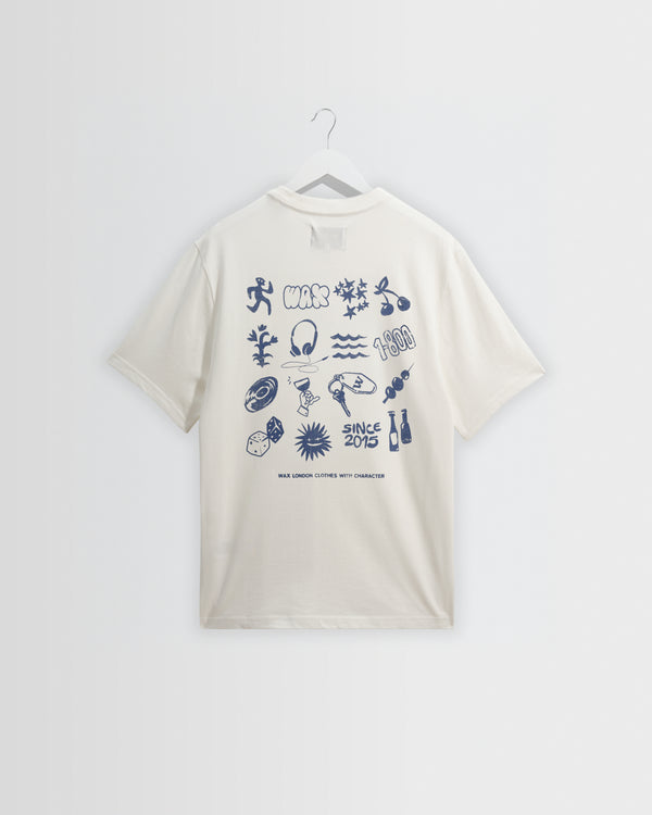 wax london men's Dean - Off White Grid Sketch Graphic T-Shirt