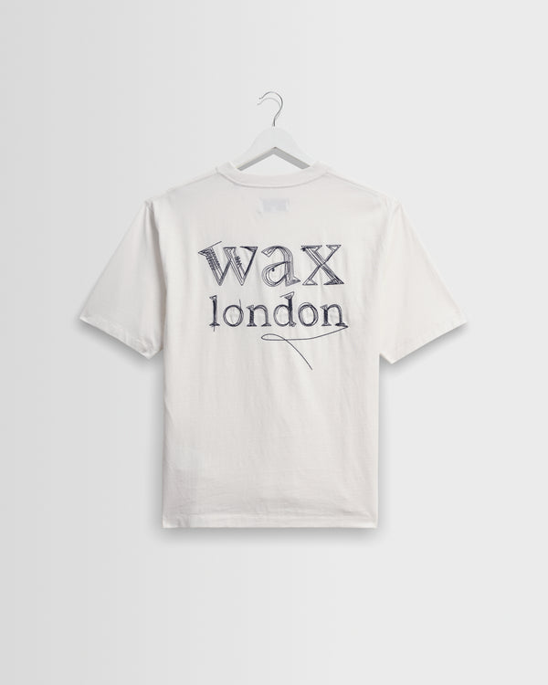 wax london men's Dean - Off White Scribble Text T-Shirt