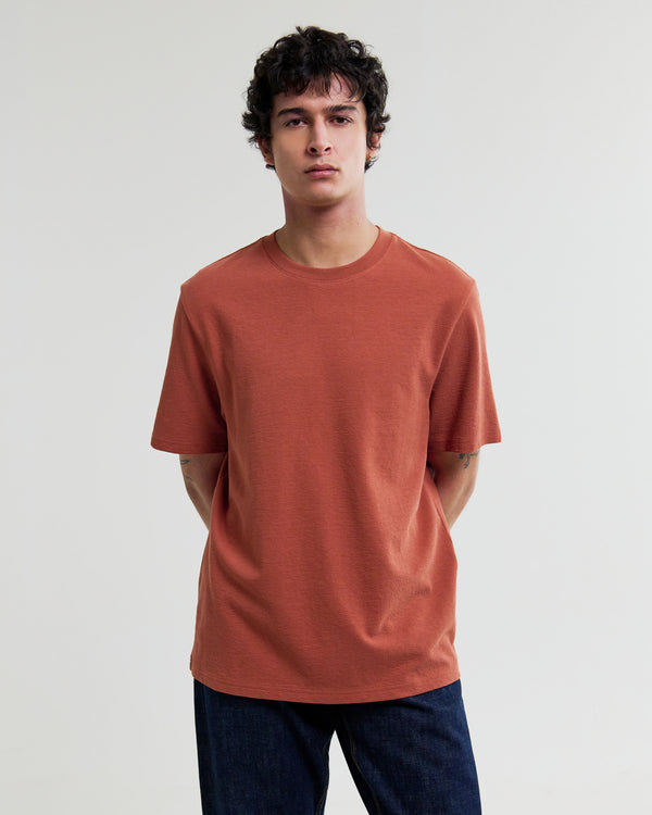 wax london men's Dean - Rust Textured Organic Cotton T-Shirt