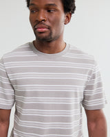 wax london men's Dean - Taupe And Ecru Textured Stripe Organic Cotton T-Shirt