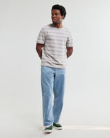 wax london men's Dean - Taupe And Ecru Textured Stripe Organic Cotton T-Shirt