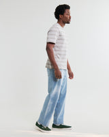 wax london men's Dean - Taupe And Ecru Textured Stripe Organic Cotton T-Shirt
