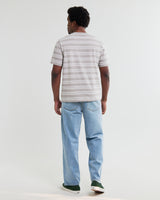 wax london men's Dean - Taupe And Ecru Textured Stripe Organic Cotton T-Shirt