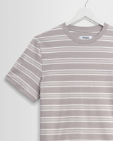 wax london men's Dean - Taupe And Ecru Textured Stripe Organic Cotton T-Shirt